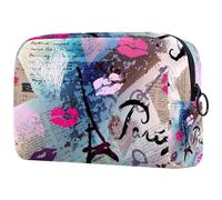 Neceser vintage con diseño de corazón y besos para mujer, neceser de viaje, bolsa organizadora de maquillaje grande con cremallera, multicolor, 18.5x7.5x13cm/7.3x3x5.1in, Neceser