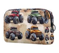 Neceser vintage con diseño de Monster Trucks para mujer, neceser de viaje, bolsa organizadora de maquillaje con cremallera, multicolor, 18.5x7.5x13cm/7.3x3x5.1in, Neceser