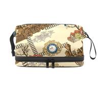 Neceser vintage de doble capa con diseño de tren en la ciudad para mujeres y niñas, neceser de viaje, bolsa organizadora de maquillaje con compartimento para brochas, multicolor, 27x15x14