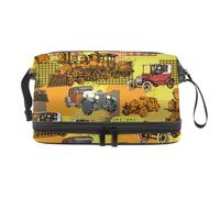 Neceser vintage de los años 90 con diseño de tren y coche de doble capa para mujeres y niñas, neceser de viaje, bolsa organizadora de maquillaje con compartimento para cepillos, multicolor, 27x15x14