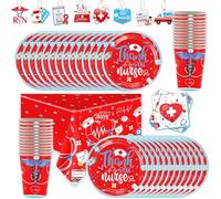 Necesidades Diarias de Enfermeras,Vajilla de Fiesta de MéDicos,Platos,Tazas,Servilletas, Manteles Y Colgantes Decorativos, Accesoriosdecorativos de Fiesta Hospitales, Juego Para 24 Personas