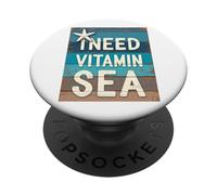 Necesito Vitamina Mar Divertido Playa Océano Vacaciones Dicho PopSockets PopGrip Adhesivo