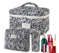 Necessaire Maquillaje Acolchado | 3 Piezas Beauty De Algodón Acolchada Grande con Patrón Floral | Juego De Bolsas De Tocador - para Niñas Mujeres Escuela Exterior Casa Maleta Tocador Baño Lavado