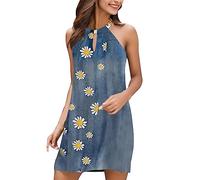 Neck Fashion Dovetail Plaid Round Dress Summer Damen Sling Print Damen Sling Kleid Damenkleid Weihnachtkleid Größe, azul, M