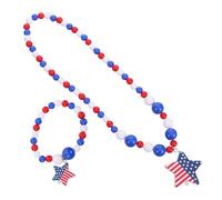 Neck Pendants Beads Charm Chain Wooden Bead Necklace Lady Patriotic Bracelet Set for Party