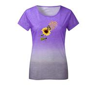 Neck Sleeve Printed Print T-Shirt Round Short 2021 Rainbow Gradient Damen Damenbluse Tops für Damen, morado, 3XL