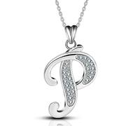 Necklace Collar Colgante Cadena Mujer Hombre Collar De Plata De Ley con Letra Inicial Grande, Letras Grandes para Escribir, Colgante De 26 AZ, Collar con Monograma, Regalo para Mujer P