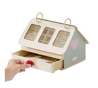 Necklace Jewelry Box - Cute House Shape Earrings Organizer, Multi-Functional Jewelry Box with Drawer and Velvet Lining for Earrings, Necklaces, Bracelets, Women, Kids, Family, Friends, Desk, Bathroom,