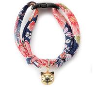 Necoichi Chirimen Hanabi Fireworks Cat Collar (Navy) with Bell Safety Breakaway Soft Lightweight for Cats Kitty Kitten Japanese Stylish Pattern, No.1 Seller in Japan
