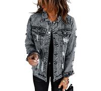 Necooer Chaqueta vaquera para mujer Distressed Authentics, A-gris, S