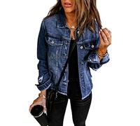 Necooer Chaqueta vaquera para mujer Distressed Authentics, B-azul., L