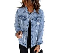 Necooer Chaqueta vaquera vaquera Distressed Authentics para mujer, A-azul., XXL