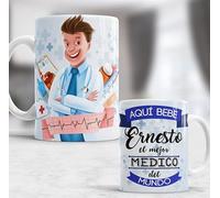 Necool Taza Personalizada con Nombre - Taza de Cerámica de 350 ML - Apto para Microondas - Estampado de Letras - Regalo Original para Médico - Aniversario, Día de San Valentín, Cumpleaños