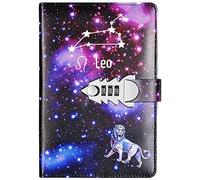 NectaRoy Cuaderno de Cuero PU Diario Planificado Organizador con Cerradura de Combinación, Constelación Bloc de Notas Contraseña Cuaderno, 198x140mm