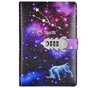 NectaRoy Cuaderno de Cuero PU Diario Planificado Organizador con Cerradura de Combinación, Constelación Bloc de Notas Contraseña Cuaderno, 198x140mm