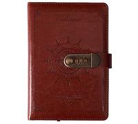 NectaRoy Cuaderno de diario de cuero vintage con cerradura de combinación(Diseño de timón), A5 Personal Diario Secreto con Contraseña, papel rayado rayado para escribir, 210x145mm