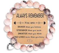 NECXON Braceletas para mujeres Pulsera de cebra rosa Regalos inspiradores para mujeres Encantadora pulsera de piedra de cebra rosada contiene una exquisita caja de regalo y tarjeta de felicitación