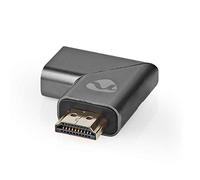 NEDIS Adaptador HDMI, Chapado en Oro, Carcasa de Aluminio, Alta Velocidad con Ethernet, Conector en ángulo Izquierdo para Espacios reducidos, soporta Audio 4K a 60Hz, Full HD, 3D, ARC, Dolby TrueHD y