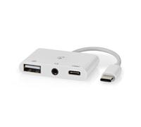 NEDIS Adaptador USB Multi-Port | USB 2.0 | USB-C™ Hembra | USB-A Hembra/USB-C™ Hembra/Hembra de 3,5 mm | 480 Mbps | Redondo | Niquelado | PVC | Blanco | Caja