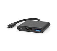 NEDIS Adaptador USB Multi-Port | USB 3.2 Gen 1 | Conector USB-C™ | Salida HDMI™/USB-A Hembra/USB-C™ Hembra | 5 Gbps | 0,10 m | Redondo | Niquelado | PVC | Negro | Caja