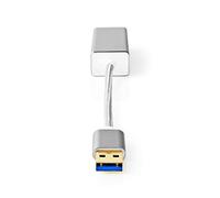 Nedis Adaptador USB | USB 3.2 Gen 1 | USB Type-A | RJ45 Hembra | Chapado en Oro | Recto | 0.20 m | Redondo | Nylon/Trenzado | Aluminio | Plata | Caja de Ventana
