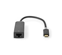 Nedis Adaptador USB | USB 3.2 Gen 1 | USB Type-C ™ Macho | RJ45 Hembra | 1000 Mbps | 0.20 m | Redondo | Chapado en Oro | PVC | Antracita | Caja de Ventana con Cierre Europeo