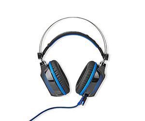 NEDIS Auriculares para Juegos 7.1 sobre la Oreja con micrófono y vibración, luz LED y Cable USB de 2.1 m, Negro y Azul