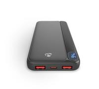 Nedis Banco de energía de 10,000 mAh, cargador portátil de carga rápida PD de 20 W con pantalla LED, diseño ultrafino, 3 salidas USB, 2 USB-A y 1 USB-C, color negro