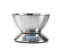 NEDIS Báscula de Cocina Nedis - Báscula Digital de Cocina - Máx. 5 kg - Pantalla LCD Luminosa - Termómetro y Alarma - Fácil de Limpiar - Acero Inoxidable Plata