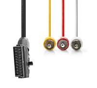 NEDIS SCART - Cable euroconector (3 conectores RCA, niquelado, conmutable, 480p, 2 m, redondo, PVC, color negro)
