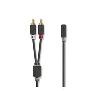 Nedis Cable Audio Doble RCA Macho a Jack 3,5mm Hembra 0,2m, Gris antracita