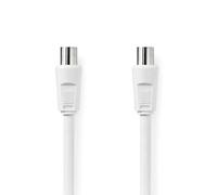 NEDIS Cable coaxial, conector IEC (coaxial), hembra IEC (coaxial), niquelado, 75 ohmios, doble apantallamiento, 1,50 m, redondo, PVC, blanco, bolsa de plástico