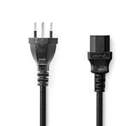 NEDIS Cable de alimentación | CH Tipo 12 | IEC-320-C13 | Recto | Recto | niquelado | 2,00 m | Redondo | PVC | Negro | Bolsa de plástico