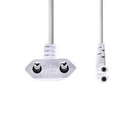 Nedis Cable de alimentación - Euro Masculino - IEC-320-C7 - Ángulo - Izquierda acodada - Niquelado - 2,00 m - Plano - PVC - Blanco - Etiqueta
