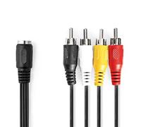 NEDIS Cable de audio DIN, conector DIN de 5 pines, 4 conectores RCA, niquelado, 0,20 m, redondo, PVC, color negro