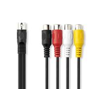 Nedis Cable de audio DIN de 5 pines, 4 conectores RCA hembra, niquelado, 0,20 m, redondo, PVC, color negro