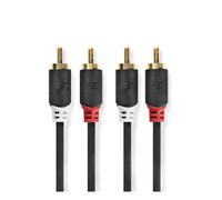 NEDIS Cable de Audio estéreo | 2X RCA Macho | 2X RCA Macho | Chapado en Oro | 0.5 m | Redondo | Antracita | Caja