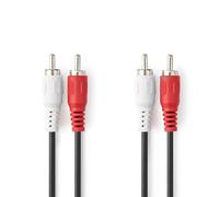 NEDIS Cable de audio estéreo, 2 conectores RCA, 2 conectores RCA, niquelado, 1,00 m, redondo, negro, bolsa de plástico