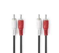 Nedis Cable de audio estéreo, 2 conectores RCA, 2 conectores RCA, niquelado, 1,50 m, redondo, negro, bolsa de plástico