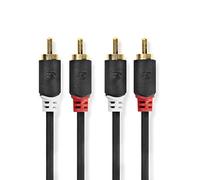 NEDIS Cable de Audio estéreo | 2X RCA Macho | 2X RCA Macho | Chapado en Oro | 0.5 m | Redondo | Antracita | Caja