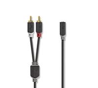 NEDIS Cable de Audio estéreo | 2X RCA Macho | 3.5 mm Hembra | Chapado en Oro | 1.00 m | Redondo | Antracita | Caja