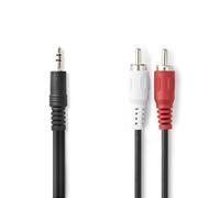 Nedis Cable de Audio Estéreo, Cable de Sonido - Conector de 3,5 mm - 2 Conectores RCA - Niquelado - 2 m - Redondo - Negro - Etiqueta