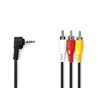 NEDIS Cable de audio y vídeo, conector de 3,5 mm, 3 conectores RCA, niquelado, 1,00 m, redondo, PVC, negro