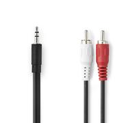Nedis Cable divisor de audio de 3,5 mm jack a 2 RCA estéreo 1 m, Negro