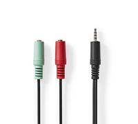 Nedis Cable divisor de audio estéreo de 20 cm, 2 conectores de salida, Negro