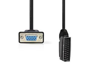 Nedis Cable euroconector - euroconector macho - VGA hembra - niquelado - 480p - 2.00 m - redondo - PVC - negro - etiqueta