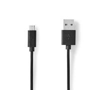 NEDIS Cable USB, USB 2.0, conector USB-A, conector USB Micro-B, 480 Mbps, 10 W, niquelado, 0,50 m, redondo, PVC, negro, bolsa de plástico