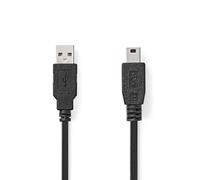 Nedis Cable USB, USB 2.0, conector USB-A, conector USB Mini-B de 5 pines, 480 Mbps, niquelado, 3,00 m, redondo, PVC, color negro