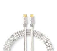 Nedis Cable USB | USB 2.0 | USB Type-C ™ Macho | USB Type-C ™ Macho | 480 Mbps | 100 W | Chapado en Oro | 1.00 m | Redondo | Nylon/Trenzado | Plata | Caja de Ventana