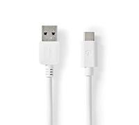 Nedis Cable USB | USB 3.2 Gen 1 | USB-A Macho | USB Type-C ™ Macho | 5 Gbps | 60 W | Niquelado | 2.00 m | Redondo | PVC | Blanco | Caja de Ventana